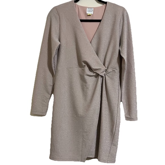 Serra Light Pink Long Sleeve V-Neck Sheath Sparkling Pullover Dress Women Small - Picture 1 of 9